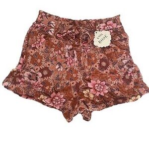 Knox Rose Iced Latte Pink Brown Floral Elastic Band Sash Shorts Pockets …